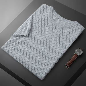 Men's Knitted Half Neck Hollow Short Sleeve Cotton T-shirt