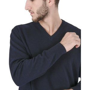 Crown of Edinburgh Cashmere - Crown of Edinburgh Cashmere Mens V Neck Sweater COE 0012 NAVY BLUE