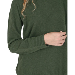 Crown of Edinburgh Cashmere - Crown of Edinburgh Cashmere Womens Square Neck Sweater COE 006 OLIVE GREEN