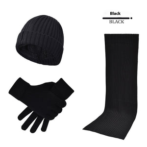 Men's And Women's Knitted Thickened Warm Wool Hat Scarf Gloves Three-piece Set