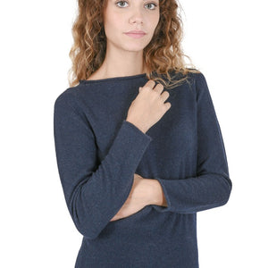 Crown of Edinburgh Cashmere - Crown of Edinburgh Cashmere Womens Boat Neck Sweater COE 0025 NAVY BLUE