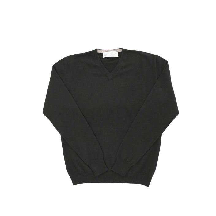 Crown of Edinburgh Cashmere - Crown of Edinburgh Cashmere Mens V Neck Sweater COE 0012 BLACK