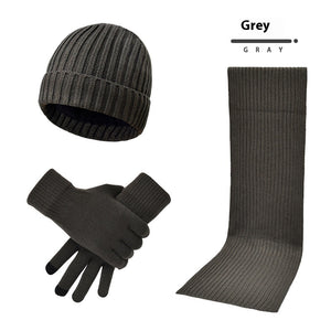 Men's And Women's Knitted Thickened Warm Wool Hat Scarf Gloves Three-piece Set