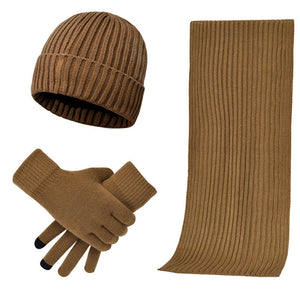 Men's And Women's Knitted Thickened Warm Wool Hat Scarf Gloves Three-piece Set