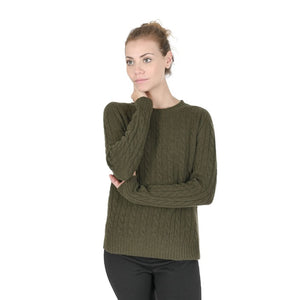 Crown of Edinburgh Cashmere - Crown of Edinburgh Cashmere Womens Round Neck Sweater COE 0033 KHAKI