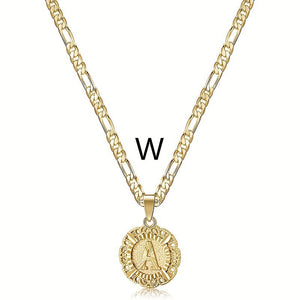 English Letter Round Hollow Carven Design Necklace For Women