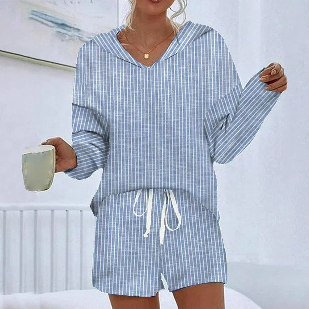 Fashion Striped Casual Sports Shorts Suit Women's Two-piece Set