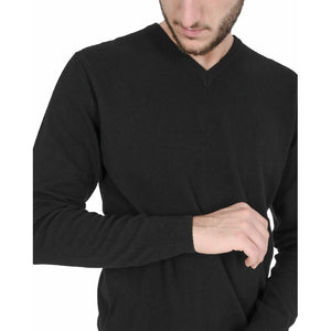 Crown of Edinburgh Cashmere - Crown of Edinburgh Cashmere Mens V Neck Sweater COE 0012 BLACK