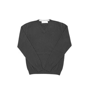 Crown of Edinburgh Cashmere - Crown of Edinburgh Cashmere Mens V Neck Sweater COE 0012 DARK GREY