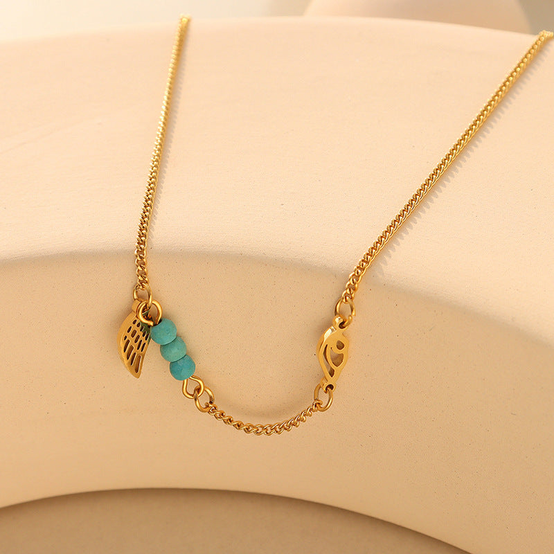 Cold Wind Road Turquoise Wings Anklet Ornament All-matching Graceful Titanium Steel Gold Plated