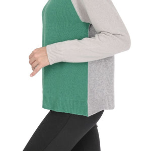 Crown of Edinburgh Cashmere - Crown of Edinburgh Cashmere Womens Round Neck Sweater COE 0016 GREEN/CREAM