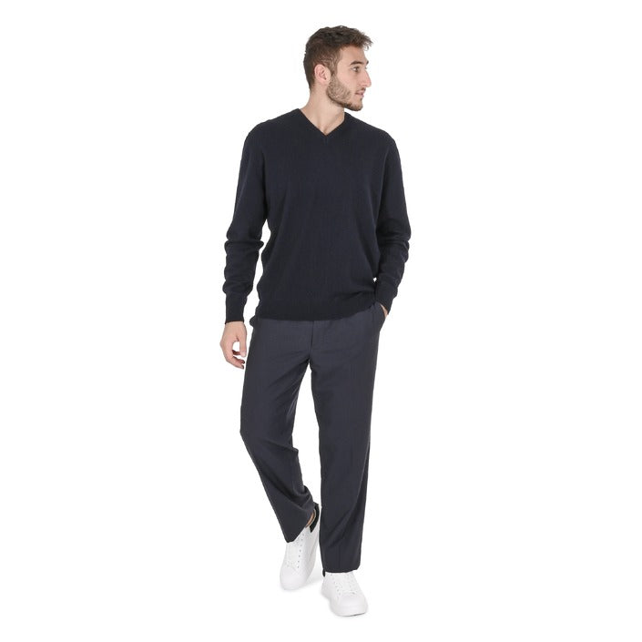 Crown of Edinburgh Cashmere - Crown of Edinburgh Cashmere Mens V Neck Sweater COE 0012 NAVY BLUE