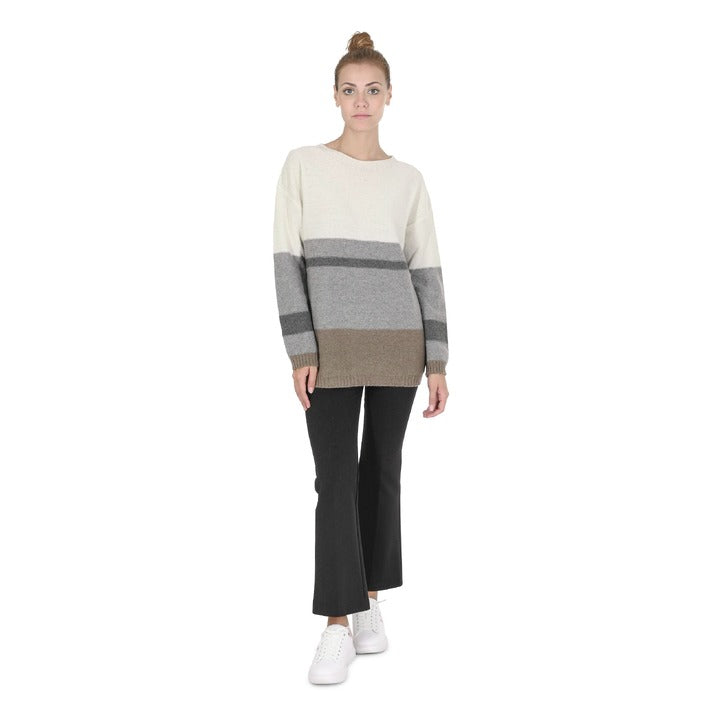 Crown of Edinburgh Cashmere - Crown of Edinburgh Cashmere Womens Boat Neck Sweater COE 0017 GREY/CREAM/ TAUPE