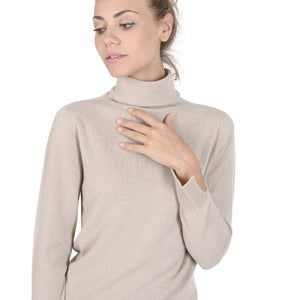 Crown of Edinburgh Cashmere - Crown of Edinburgh Cashmere Womens Turtleneck Sweater COE 0023 TAUPE