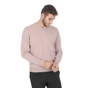 Crown of Edinburgh Cashmere - Crown of Edinburgh Cashmere Mens V Neck Sweater COE 0012 DUSTY PINK