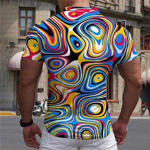 Casual Men's Shirt Golf Shirt Optical Illusion 3D Printing Zipper And Lapel Short Sleeve