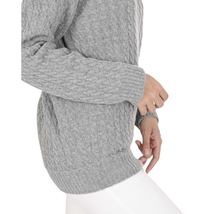 Crown of Edinburgh Cashmere - Crown of Edinburgh Cashmere Womens Round Neck Sweater COE 0013 GREY