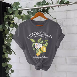 European And American Round Neck Lemon T-shirt For Women