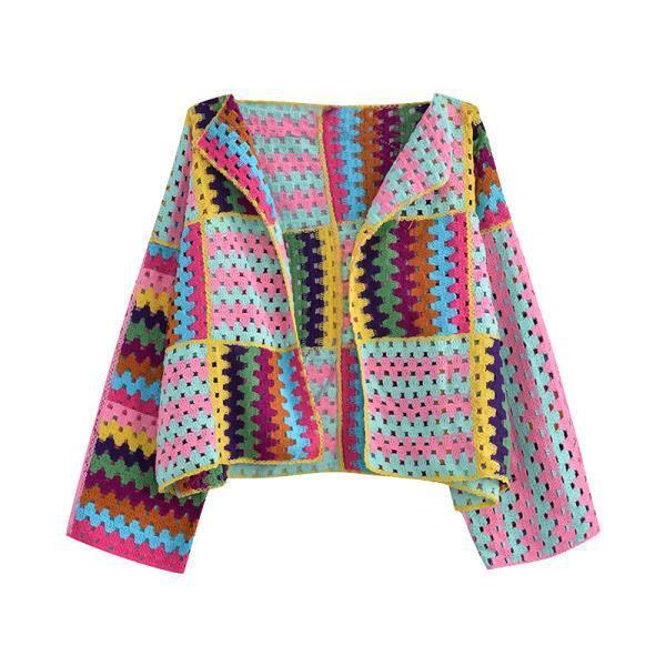 Heavy Industry Woven Nine Colors Patchwork Top Loose Knitted Coat Women