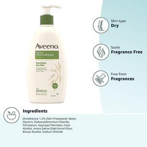 Aveeno Daily Moisturizer, Body Lotion, For Dry Skin, Prebiotic Oat Fragrance Free, 18 fl. oz, Pack of 1