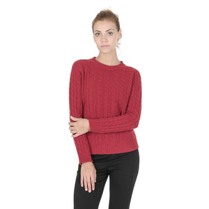 Crown of Edinburgh Cashmere - Crown of Edinburgh Cashmere Womens Round Neck Sweater COE 0033 RED