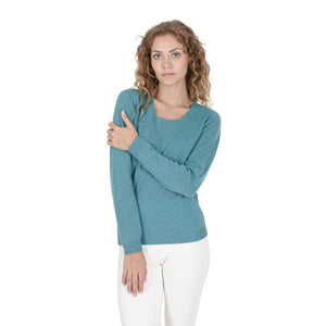 Crown of Edinburgh Cashmere - Crown of Edinburgh Cashmere Womens Square Neck Sweater COE 0024 TURQUOISE