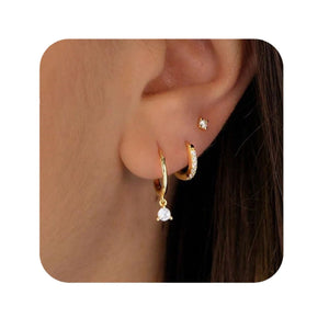 Brass Fashion Inlaid Zircon Women's Earrings Three-piece Set