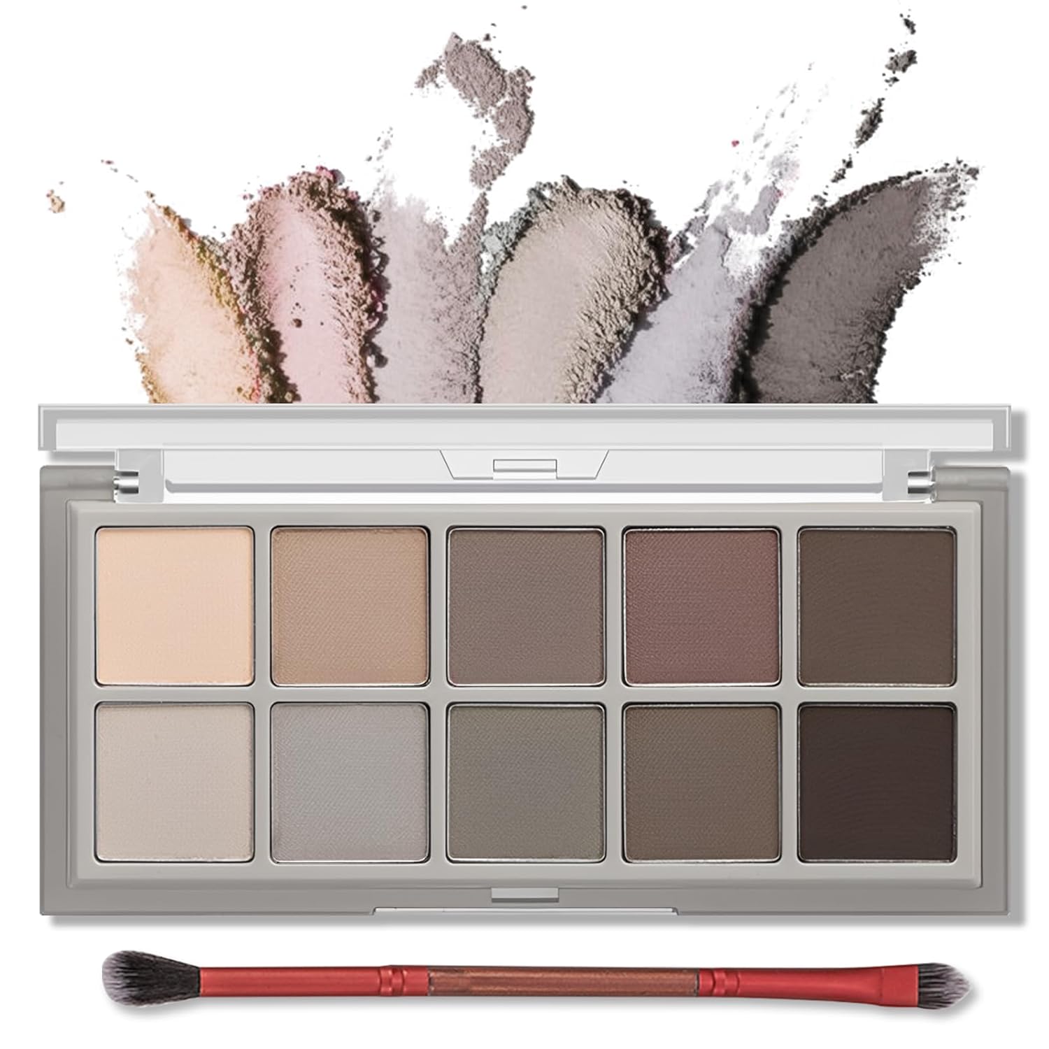 Erinde 10 Colors Matte Eyeshadow Palette, Gray Brown Eye Shadow Palette Makeup, Neutral Taupe Eye Makeup Pallet, Ultra-Blendable, Long Lasting Natural Nude Eyeshadow Pallete for Older Women, Cement