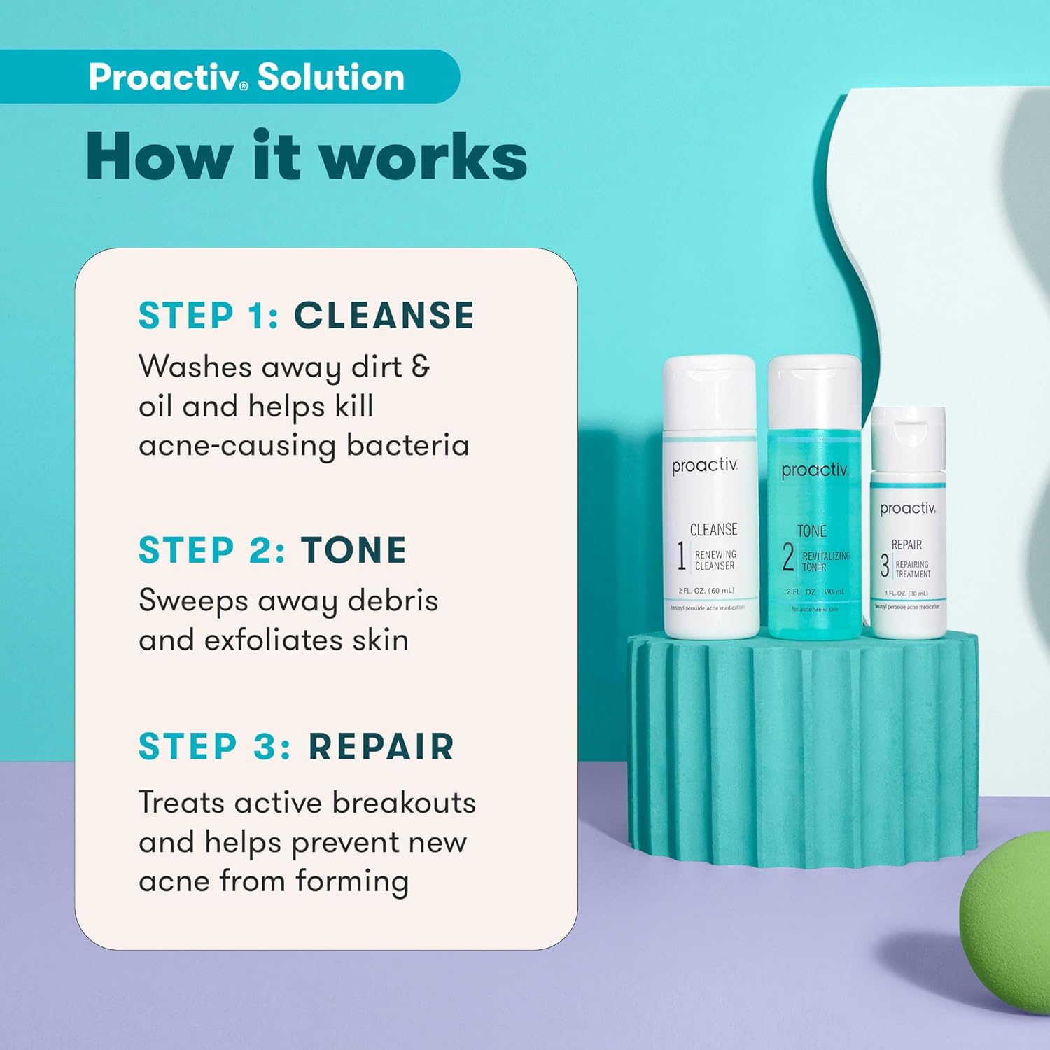 Proactiv 3 Step Acne Treatment - Benzoyl Peroxide Face Wash, Repairing Acne Spot Treatment for Face and Body, Exfoliating Toner - 30 Day Complete Acne Skin Care Kit Visit the Proactiv Store