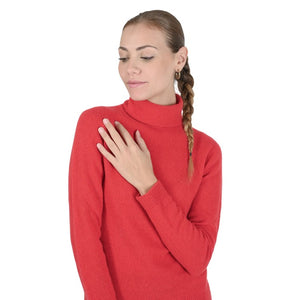 Crown of Edinburgh Cashmere - Crown of Edinburgh Cashmere Womens Turtleneck Sweater COE 0021 RED