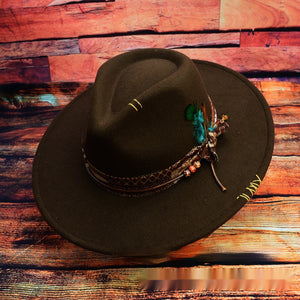 Western Original Design Manual Sewing Needle Woolen Felt Hat High-end And Fashionable Feather Model Fedora Hat