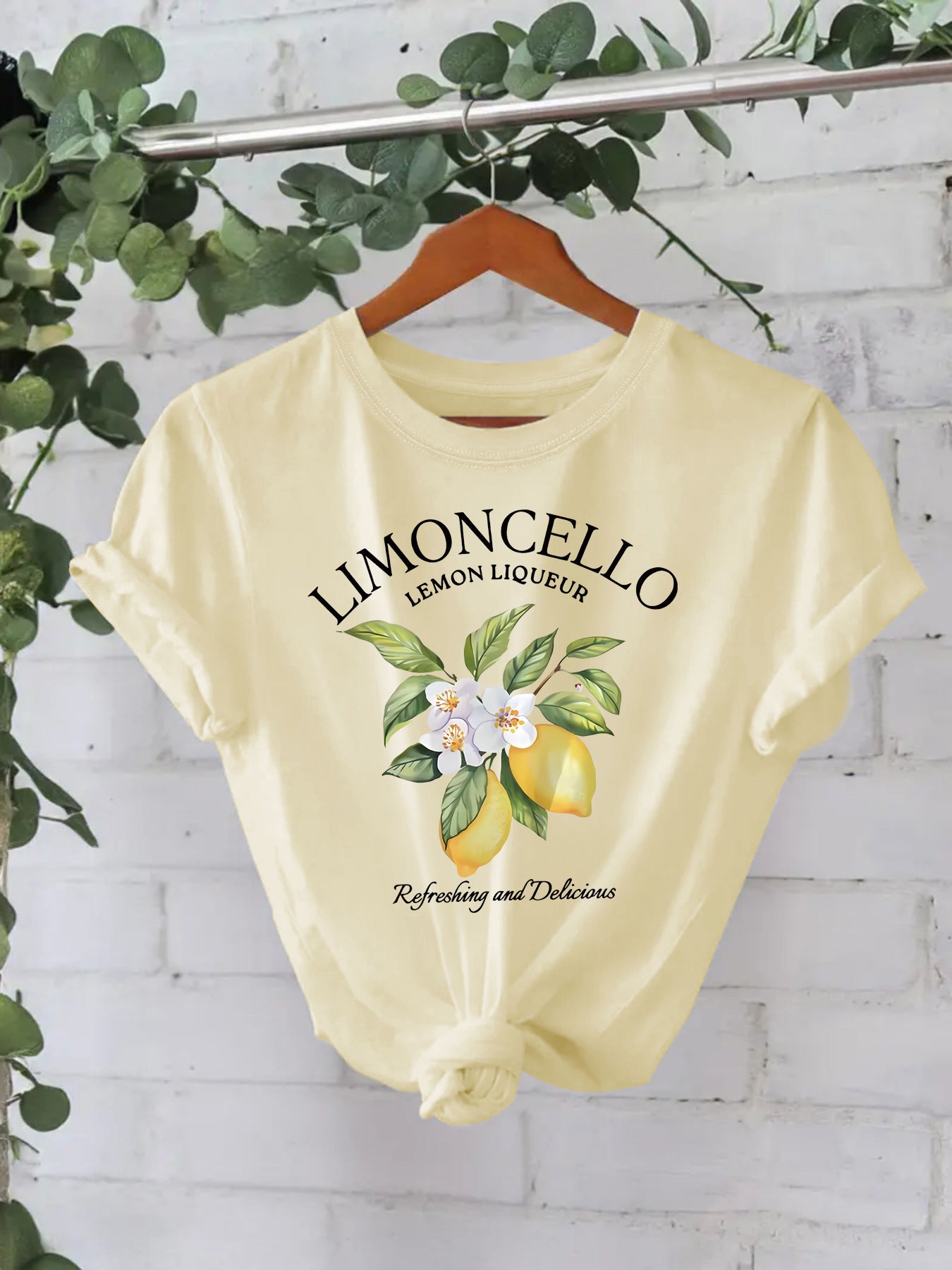 European And American Round Neck Lemon T-shirt For Women