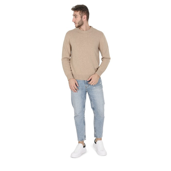 Crown of Edinburgh Cashmere - Crown of Edinburgh Cashmere Mens Round Neck Sweater COE 009 BEIGE