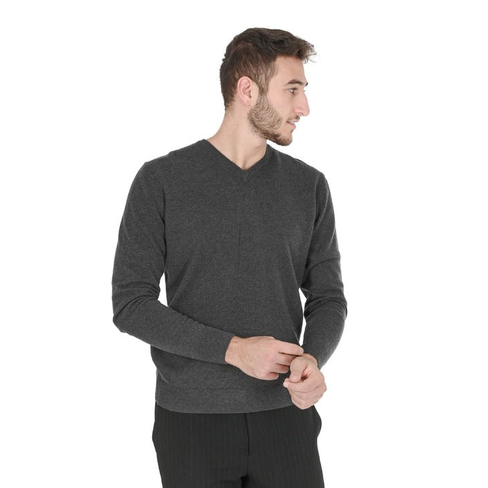 Crown of Edinburgh Cashmere - Crown of Edinburgh Cashmere Mens V Neck Sweater COE 0012 DARK GREY