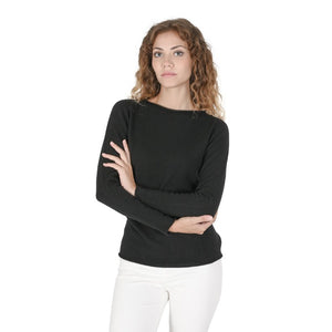 Crown of Edinburgh Cashmere - Crown of Edinburgh Cashmere Womens Boat Neck Sweater COE 0025 BLACK