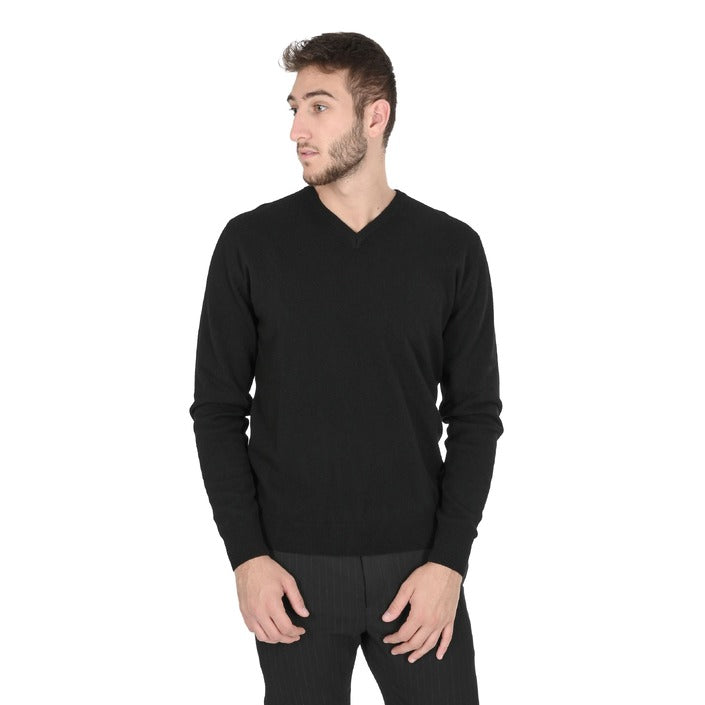 Crown of Edinburgh Cashmere - Crown of Edinburgh Cashmere Mens V Neck Sweater COE 0012 BLACK