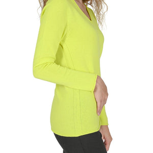 Crown of Edinburgh Cashmere - Crown of Edinburgh Cashmere Womens V Neck Sweater COE 0022 YELLOW