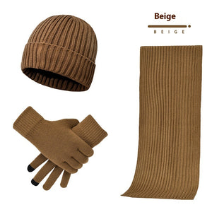 Men's And Women's Knitted Thickened Warm Wool Hat Scarf Gloves Three-piece Set