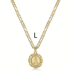 English Letter Round Hollow Carven Design Necklace For Women