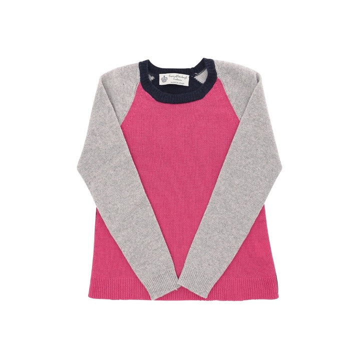 Crown of Edinburgh Cashmere - Crown of Edinburgh Cashmere Womens Round Neck Sweater COE 0016 FUSCHIA/CREAM