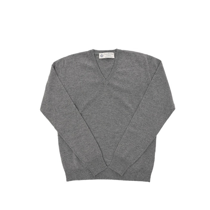 Crown of Edinburgh Cashmere - Crown of Edinburgh Cashmere Mens V Neck Sweater COE 0012 GREY