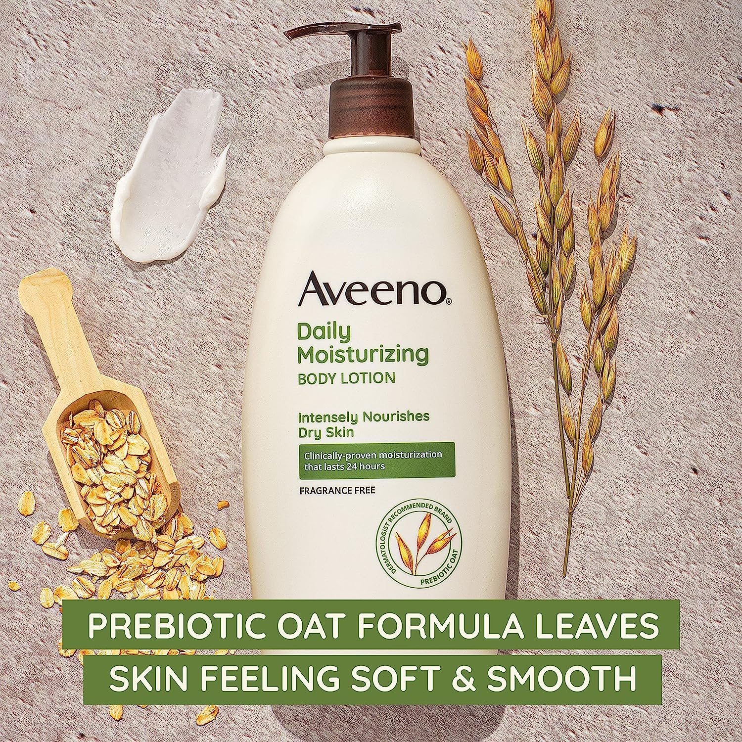 Aveeno Daily Moisturizer, Body Lotion, For Dry Skin, Prebiotic Oat Fragrance Free, 18 fl. oz,