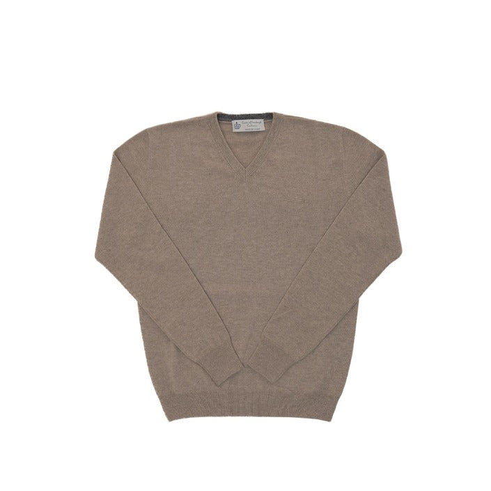 Crown of Edinburgh Cashmere - Crown of Edinburgh Cashmere Mens V Neck Sweater COE 0012 TAUPE