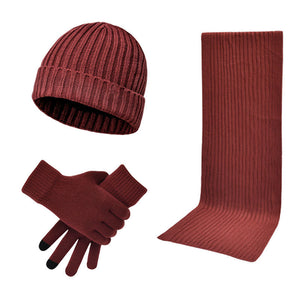 Men's And Women's Knitted Thickened Warm Wool Hat Scarf Gloves Three-piece Set