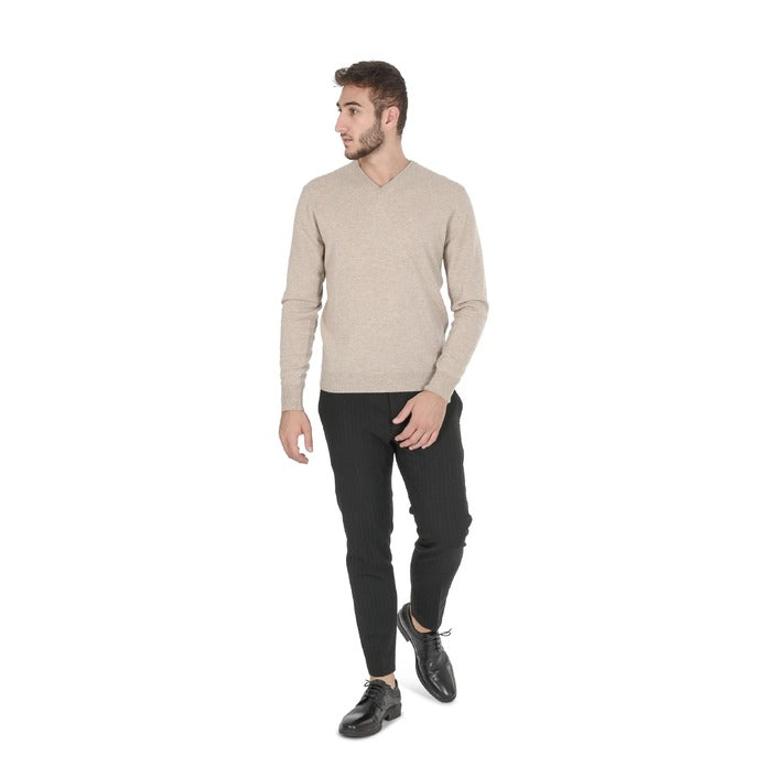 Crown of Edinburgh Cashmere - Crown of Edinburgh Cashmere Mens V Neck Sweater COE 0012 BEIGE