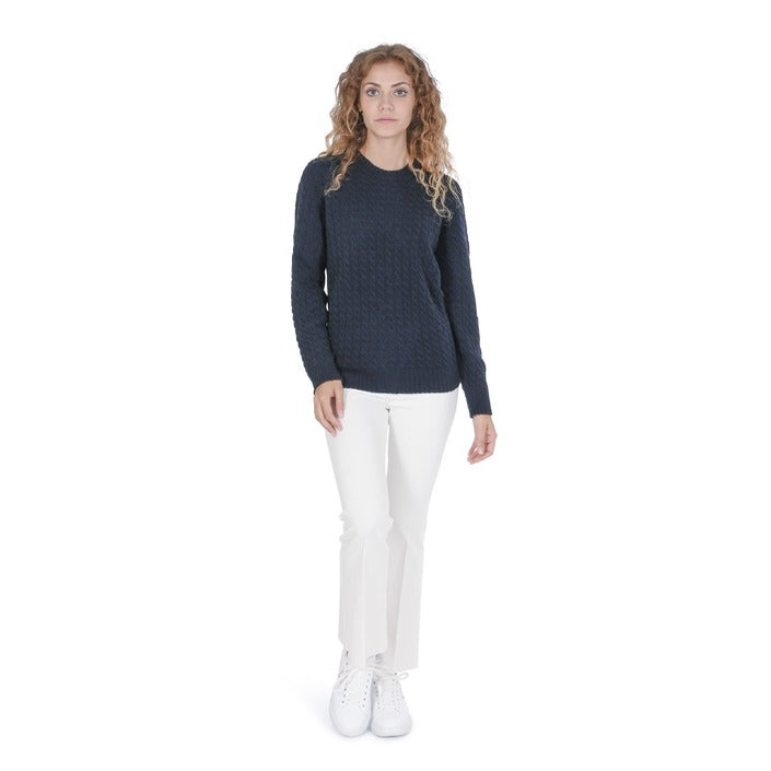 Crown of Edinburgh Cashmere - Crown of Edinburgh Cashmere Womens Round Neck Sweater COE 0013 NAVY BLUE