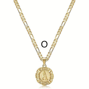 English Letter Round Hollow Carven Design Necklace For Women