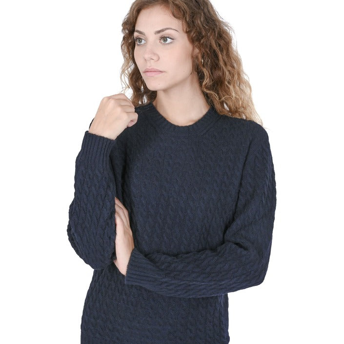 Crown of Edinburgh Cashmere - Crown of Edinburgh Cashmere Womens Round Neck Sweater COE 0013 NAVY BLUE