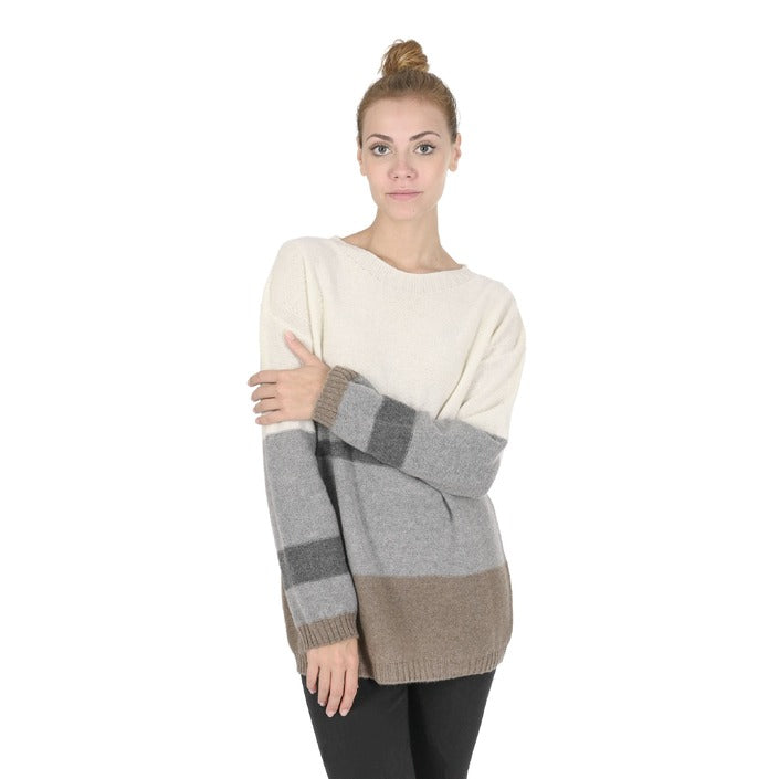 Crown of Edinburgh Cashmere - Crown of Edinburgh Cashmere Womens Boat Neck Sweater COE 0017 GREY/CREAM/ TAUPE