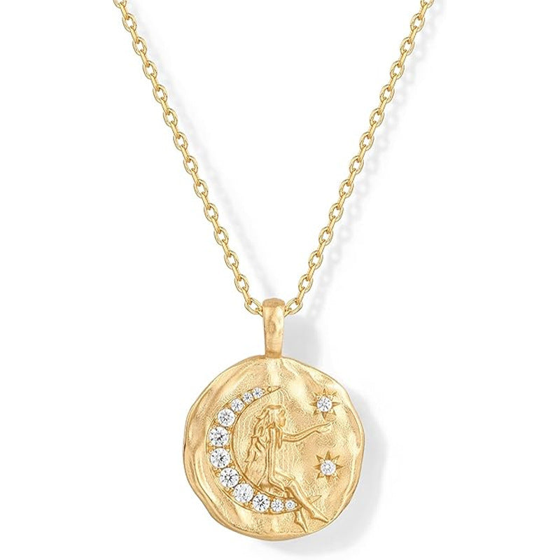 Women's 14K Carved Coin Pendant Necklace XINGX